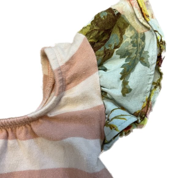 This Tribe of Three Pink Stripe & Blue Floral Ruffle Sleeve Bodysuit, 12-24M - Picture 2 of 2